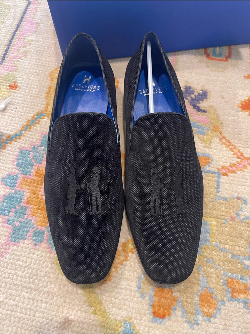 Black Suede Embossed Slip-On Loafers